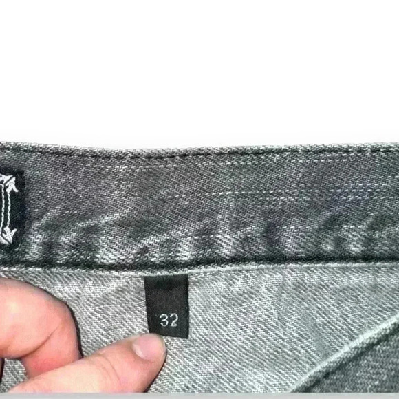 LRG Make Jeans Not War Y2K vintage embroidered jeans wide legs W32 grey - Picture 6 of 11